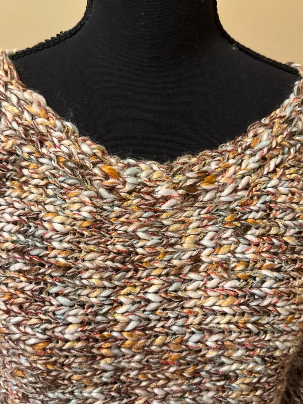 Boston Proper Multicolor Tweed Boatneck Sweater - Brown, Cream, Gold